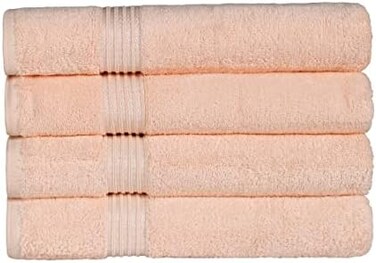 سوبيريور مجموعة مناشف من القطن المصري من 4 قطع للاستحمام والحمام والمنتجع والفندق والمنتجعات والفنادق واساسيات Airbnb والشقة والسكن الجامعي غير مصاب بالجفاف وماصة واساسيات الحمام، لون خوخي