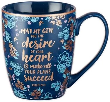 Christian Art Gifts Floral Navy Blue Ceramic Coffee Mug &ndash; 12 oz. Lead &amp; Cadmium-free Inspirational Scripture Coffee and Tea Mug for Men and Women with Bible Verse: The Desire Of Your Heart &ndash;Psalm 20:4