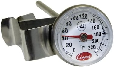 Cooper-Atkins 1236-70-1 Bi-Metals Espresso Milk Frothing Thermometer with Clip, 1" Dial and 5" Shaft Length