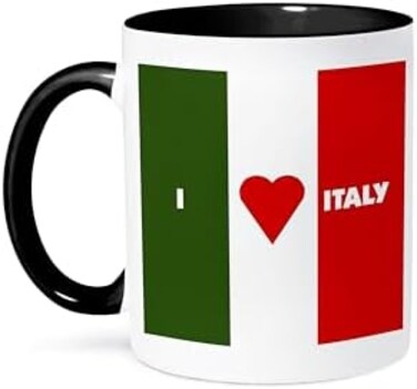3dRose Mug_55211_4"I Love Italy Ii" Two Tone Black Mug, 11 Oz, Multicolor