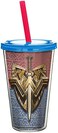 Zak Designs WWMA-0850 Wonder Woman Movie Double Walled Straw Tumbler, Plastic, 17 Fluid_Ounces, Multicolor