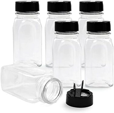 RoyalHouse - 6 PACK - 9.5 Oz with Black Cap - Plastic Spice Jars Bottles Containers � Perfect for Storing Spice, Herbs and Powders � Lined Cap - Safe Plastic � PET - BPA free - Made in the USA�