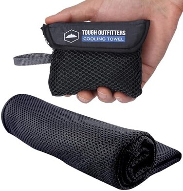 Tough Outdoors (Black) - Cooling Towel - Cool Neck Wrap For Instant Relief - Cold Chilly Cloth For Summer Heat - Ideal For All Sports, Running, Hiking, Camping, Travels, Gym Workout, Fitness, Yoga &amp; G