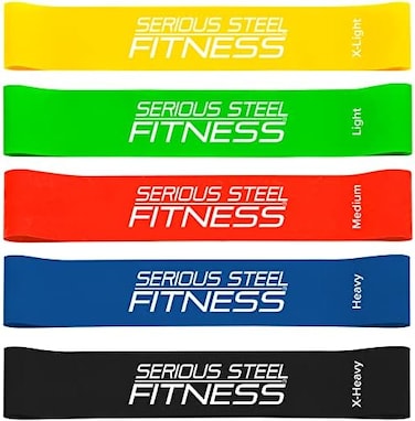 Serious Steel Fitness Mini Resistance Loop Bands   Rehab and Prehab Stretch Bands   12' Exercise Workout Bands (Sets of 5 Pack and Sets of 10 Pack Trainer Options Available!)