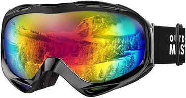 نظارات التزلج OutdoorMaster OTG - نظارات تزلج/تزلج على الجليد فوق النظارات للرجال والنساء والشباب - حماية 100% من الأشعة فوق البنفسجية (إطار أسود + عدسة رمادية بنسبة نفاذية الضوء المرئي 15% مع عدسة REVO حمراء)