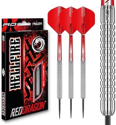 RED DRAGON Hell Fire 22g, 24g or 26g Tungsten Darts Set with Flights and Stems