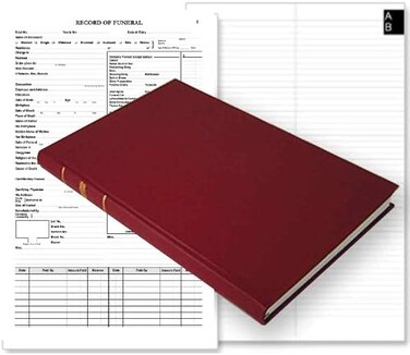 BookFactory American Funeral Record Book/Funeral Log Book - F.J. Feineman Co. 4300-O Version, 336 Pages, Burgundy Cover, Smyth Sewn Hardbound, 8 7/8" x 13 1/2" (LOG-336-4300-O-LMT38)