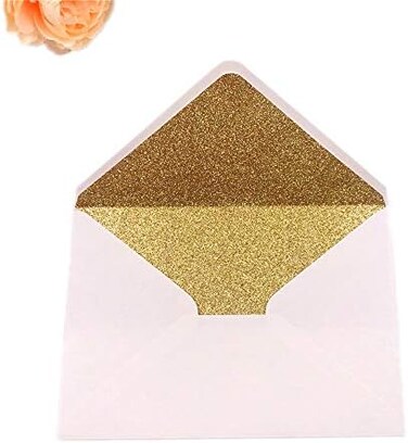 lucky star 25 PCS A7 Pearlescent Gold Glitter Envelope,5.35 x 7.7 inches, Perfect for 5x7 Wedding Invitation Cards,Greeting Invite (Pearl ivory+Gold glitter)