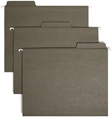 Smead 100% Recycled FasTab Hanging File Folder, 1/3-Cut Built-In Tab, Letter Size, Standard Green, 20 per Box (64037)
