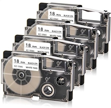 Absonic Compatible Label Tape Replacement for Casio XR-18WE for CW-L300 KL-120 KL-430 KL-750 KL-780 KL-2000 KL-7000 KL-7200 KL-8100 KL-P1000 EZ Printer (3/4" x 26', 18mm x 8m, Black on White) 4-Pack
