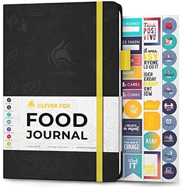 Clever Fox Food Journal - Daily Food Diary, Meal Planner to Track Calories &amp; Nutrients, Weight Tracker Notebook, A5 (Black)