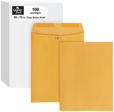 Quality Park 10" x 13" Clasp Envelopes, Brown Kraft, Gummed Flap, 100/Box (QUA37797)