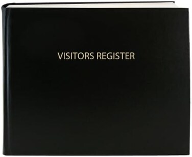 BookFactory Visitor Log Book/Visitor Register/Visitor Sign-in Book - 120 Pages, 8 7/8'' x 7'' - Black Cover, Section Sewn Hardbound (LOG-120-Visitor-A-LKT34)