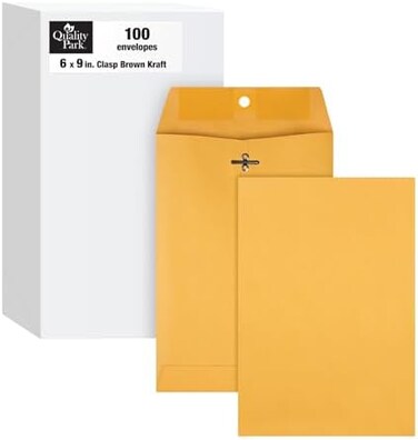 Quality Park 6" x 9" Clasp Envelopes, Brown Kraft, Gummed Flap, 100/Box (QUA37755)