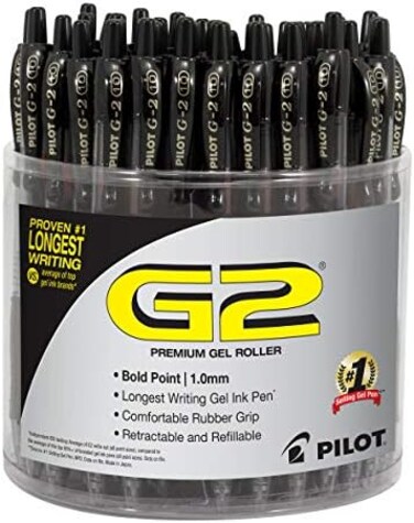 Pilot g2 premium refillable &amp; retractable rolling ball gel pens, bold point, black ink, tub of 48 (5673a)