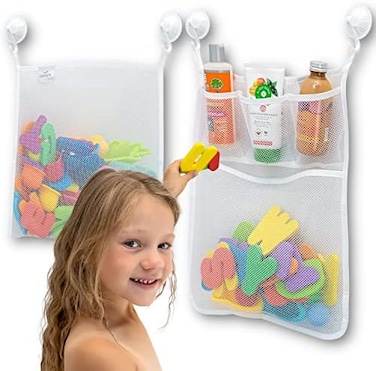 Comfylife 2 X Mesh Bath Toy Organizer + 6 Ultra Strong Hooks &ndash; The Perfect Bathtub Toy Holder &amp; Bathroom Or Shower Caddy &ndash; These Multi-Use Net Bags Make Baby Bath Toy Storage Easy &ndash; For Kids &amp; Toddler