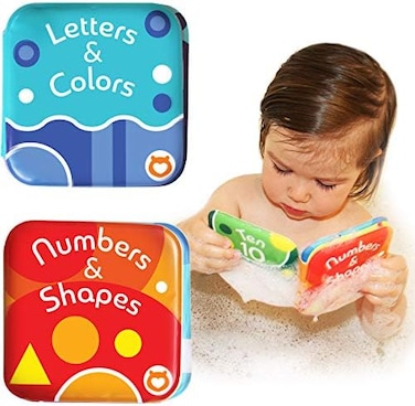 BabyBibi Baby Bath Books, Pack of 2 by Baby Bibi. Alphabet &amp; Numbers Books. Safe, Waterproof and BPA-free. 3.5 x 3.5