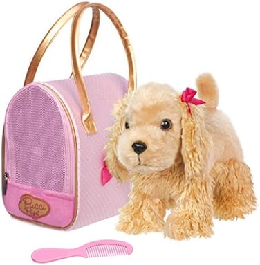 Pucci Pups by Battat &ndash; Cocker Spaniel Stuffed Puppy with Pink and Gold Dotted Stuffed Animal Bag, Pucci Pups Glam Gold &amp; C. Spaniel, ST8342Z
