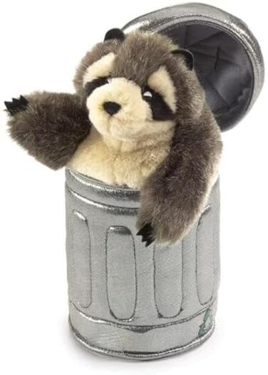 Folkmanis Raccoon in Garbage Can Hand Puppet