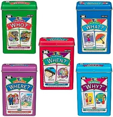 Super Duper Publications Ask and Answer "WH" Questions Five Card Decks Combo - Educational Learning Toy for Kids