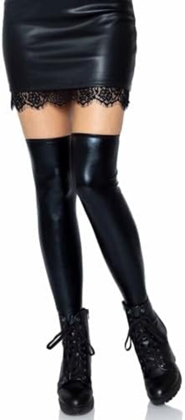 Leg Avenue Women's Wet Look Thigh High Stockings, Black