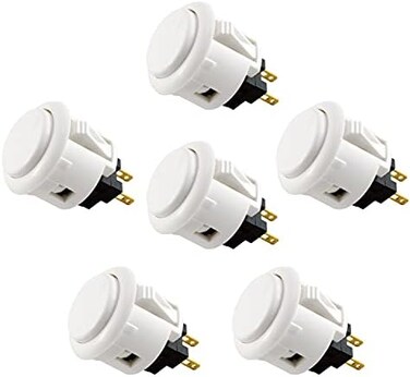 SANWA 6 pcs OBSF-24 Original Push Button 24mm - for Arcade Jamma Video Game &amp; Arcade Joystick Games Console (White) S@NWA