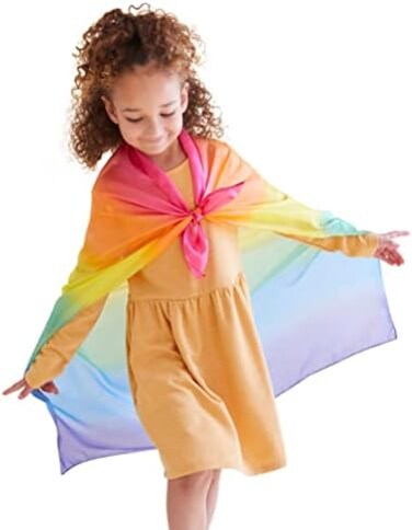 Sarah's Silks Enchanted Playsilk, 100% Silk Scarves for Kids and Toddlers, Sensory Toys   Bright Square Scarves, Waldorf Toys for Imaginative Pretend Play - Rainbow