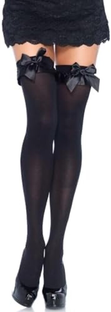 Leg Avenue Women's Ruffle Bow Thigh Highs, Black, One Size