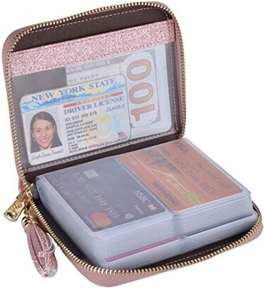 غطاء حماية لبطاقة الائتمان للنساء من Easyoulife بسحاب من الجلد - متوسط