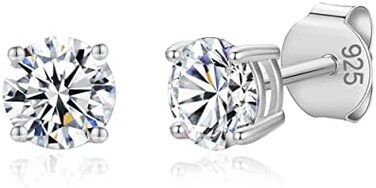 LAVISHE 925 Sterling Silver 4 Prong Cubic Zirconia Stud Earrings for Women, Hypoallergenic, Sizes 2mm-6mm