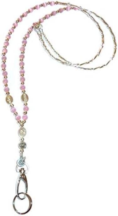 Hidden Hollow Beads (Pink Breast Cancer - Breakaway) - Cancer Awareness Women's Beaded Fashion Lanyard Necklace, Jewellery ID Badge and Key Holder, 90cm .