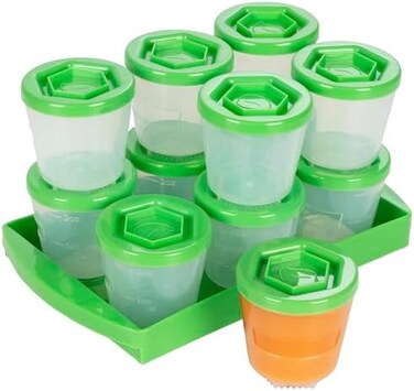 سبراوت كابس قهوة قابلة للمسح للأطفال: قابلة للاستخدام والتكديس وامنة للتخزين في الفريزر مع صلصة وقلم خاصة قابلة للمسح الجاف (مجموعة من 12-2 قطعة) خالية من مادة BPA والبلاستيك PVC - اخضر