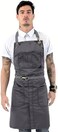 مريلة رمادية متينة من قماش التويل المقوى بالجلد، بتصميم ساقين منفصلتين، قابلة للتعديل للرجال والنساء، من Under NY Sky، مناسبة للحلاقين المحترفين، وصانعي الوشم، ومحضري القهوة، والنادلين، والخبازين، ومصففي الشعر، ومقدمي الطعام.
