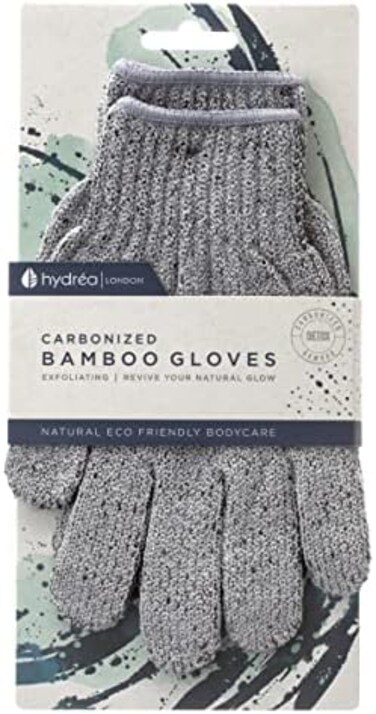 Hydrea London Exfoliating Gloves - Carbonised Bamboo Face Exfoliator &amp; Body Scrubber for Men &amp; Women - Deep-Cleansing &amp; Smoothing Shower Mitt Exfoliant - Charcoal Facial Bath Scrub for Skincare