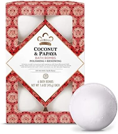 Nubian Heritage Bath Bombs Coconut and Papaya Renewing Bath and Body Products 1.6 oz 6 Count