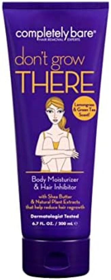 Completely Bare don't grow THERE Body Moisturizer &amp; Hair Inhibitor with Shea Butter &amp; Natural Plant Extracts that help reduce hair growth - Lemongrass &amp; Green Tea Scent 6.7 oz
