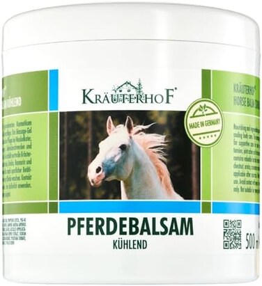 Kr&auml;uterhof Horse Balm Cools and Revitalises Precious Herbal Extracts from Horse Chestnut Arnica Rosemary and Mint Oil 500 ml Tub Sealed with Aluminum Foil
