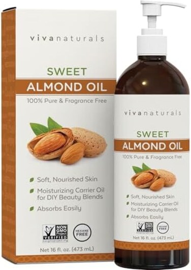 Viva Naturals Sweet Almond Oil, 100% Pure and Hexane Free, Ideal for Skin and Hair DIYs (16 fl oz)