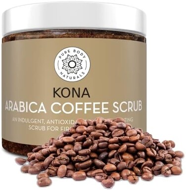 Pure Body Naturals Arabica Coffee Scrub Exfoliator with Coconut and Shea Butter for Cellulite and Stretch Marks, Coffee Scrub for Eczema, Stretch-marks, and Cellulite , 8.8 Ounce