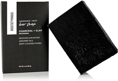 Rustic Maka Deep Cleansing Charcoal &amp; Clay Soap Bar &ndash; Activated Charcoal Face &amp; Body Soap for Acne-Prone, Oily, and Sensitive Skin &ndash; Kaolin Clay Formula for Pore Cleansing &amp; Oil Control