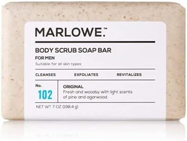 MARLOWE. (210ml) - No. 102 Men's Body Scrub Soap 210ml Best Exfoliating Bar for Men Made with Natural Ingredients Amazing Sandalwood &amp; Agarwood Scent