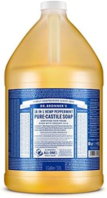 Dr. Bronner's Dr. Bronner&rsquo;s - Pure-Castile Liquid Soap (Peppermint, 1 Gallon) - Made with Organic Oils, 18-in-1 Uses: Face, Body, Hair, Laundry, Pets and Dishes, Concentrated, Vegan, Non-GMO