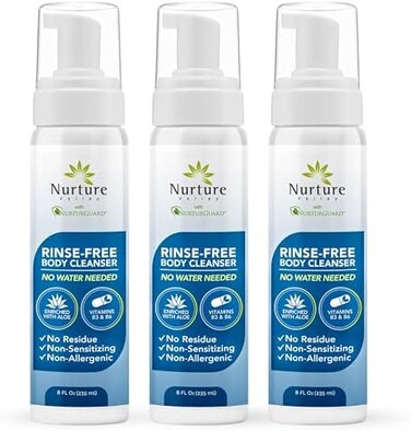 Nurture Valley Rinse Free Waterless Foaming Cleanser   Women, Camping, Elderly &amp; Hospital Care   Waterless Shower &amp; Bath Wash w/Aloe for Sensitive Dry Skin