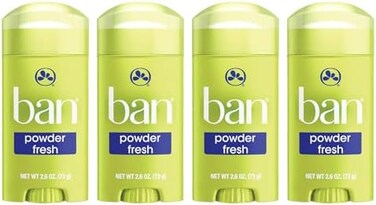 Ban Powder Fresh 24-hour Invisible Antiperspirant, Solid Deodorant for Women and Men, Underarm Wetness Protection, with Odor-fighting Ingredients, 2.6oz, Pack of 4