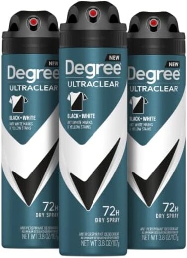 Degree Men Antiperspirant Deodorant Dry Spray Black + White Protects from Deodorant Stains Antiperspirant for Men with MotionSense Technology, 3.8 Ounce (Pack of 3)