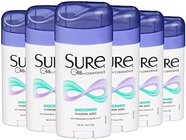 SURE, Antiperspirant Deodorant, Solid, Unscented, 2.6 Ounce (Pack of 6)