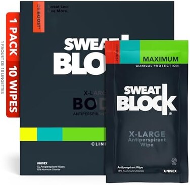 SweatBlock Antiperspirant Body Wipes for Men &amp; Women - Max Clinical Strength Anti-Sweat - Block Sweat &amp; Treat Hyperhidrosis - 10 Unscented
