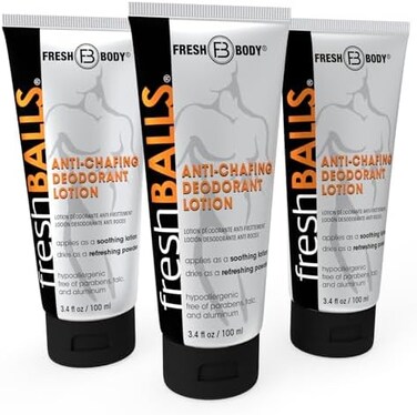 Fresh Body Fresh BALLS Lotion   Anti-Chafing Men's Soothing Cream to Powder Deodorant and Hygiene for Groin Area, 3.4 fl oz (Pack of 3)