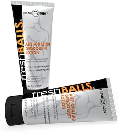Fresh Body Fresh BALLS Lotion   Anti-Chafing Men's Soothing Cream to Powder Ball Deodorant and Hygiene for Groin Area, 3.4 fl oz (Pack of 2)