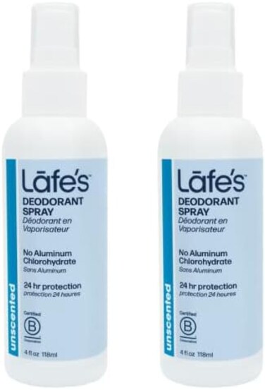 Lafe's Unscented Natural Deodorant Spray With Aloe Vera (Pack of 2), Organic, No Harmful Chemicals, Aluminum, Gluten, Paraben and Propylene Glycol Free, Hypoallergenic, 4 oz